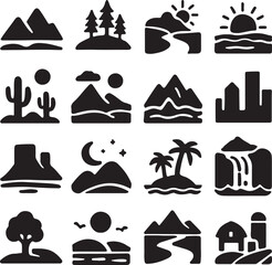 Travel and nature adventure icon set in silhouette style