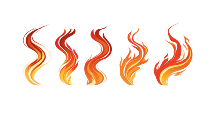 High-resolution fire streaks set with burning trails in multiple styles, vivid flame graphics on transparent background for visual effects