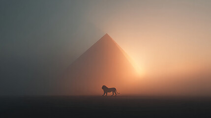 Lion near pyramid egypt majestic animal wildlife photography desert landscape travel destination africa