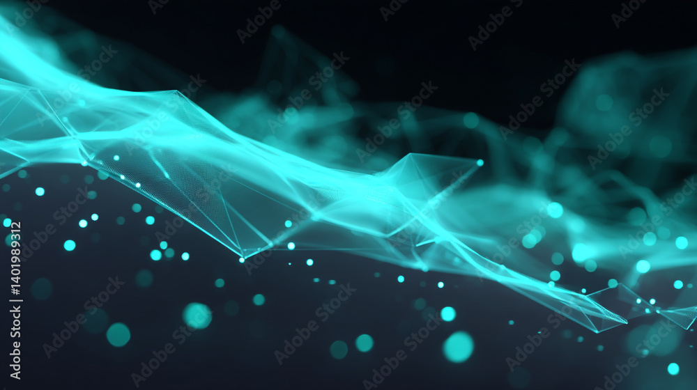 Poster abstract network technology background with connecting dots and lines teal color design