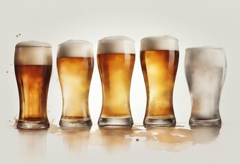 isolated watercolor glasses white beer set background celebration cool lager bar cold gold drawing froth ales alcohol pint light party splash illustration beverage pub yellow dripped mug foam object
