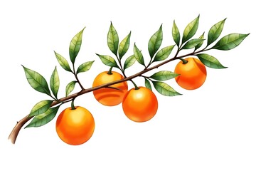 Lush orange branch with ripe fruit vibrant green leaves isolated on white background digital