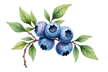 Juicy blueberries on a branch with vibrant green leaves fresh and ripe detailed illustration