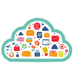 Naklejka premium Colorful Cloud Storage Icons Representing Digital Communication and File Management
