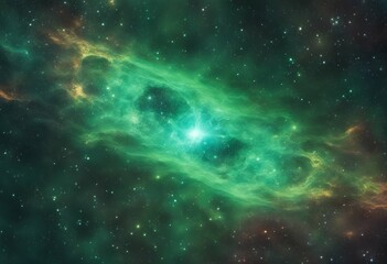 Naklejka premium universe nebula background space green cosmic star trendy cyberspace generative alien wallpaper style ai commercial sky abstract creative galaxy design concept futuristic science fiction illustration