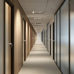 Modern office hallway with doors and partitions