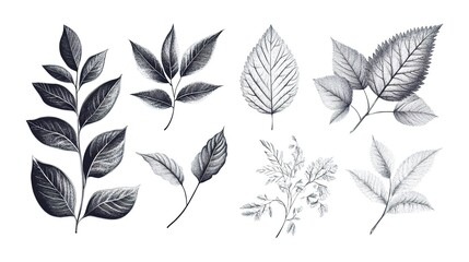 Leaf vector icon set with small branches, symbolizing eco-friendly and organic themes. on White Background   