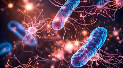 Colorful Bacteria and Microorganisms Under a Microscope in a Laboratory Setting