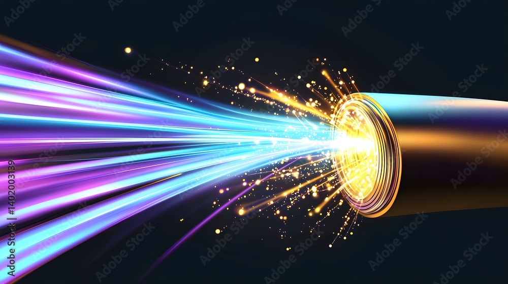 Wall mural colorful laser light creating sparks and dynamic energy flow in an abstract digital background