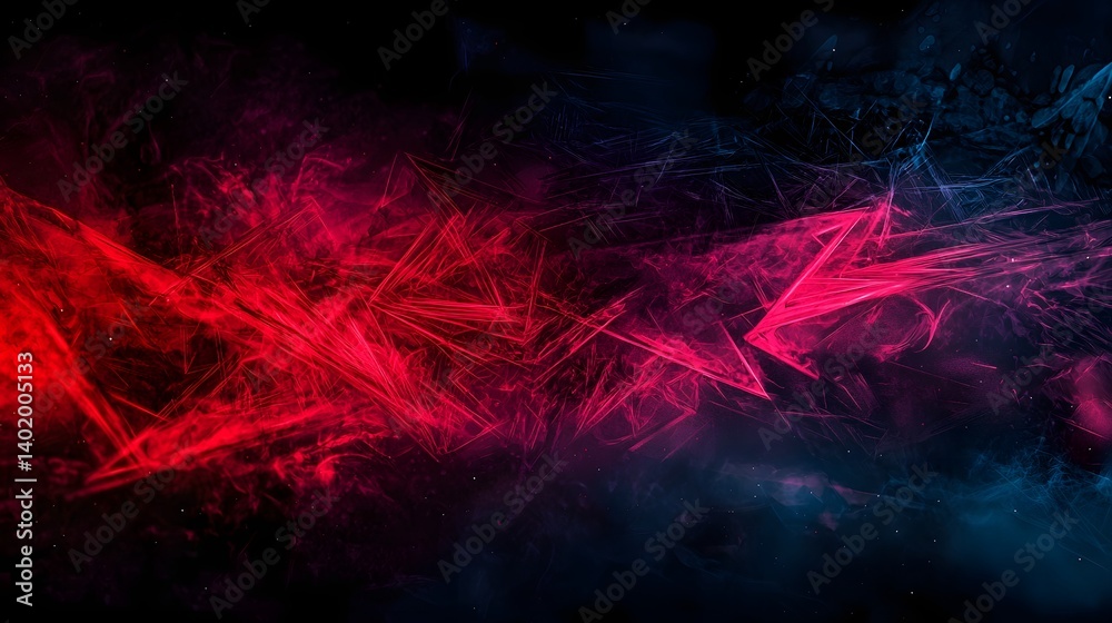 Wall mural dynamic abstract digital design with vibrant red and blue light effects creating a futuristic atmosp