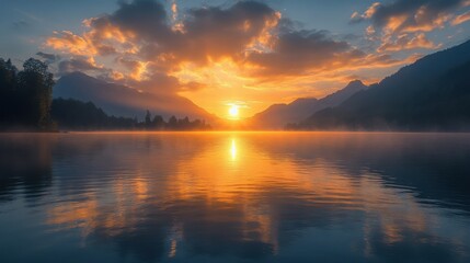 Fototapeta premium sunrise over the lake