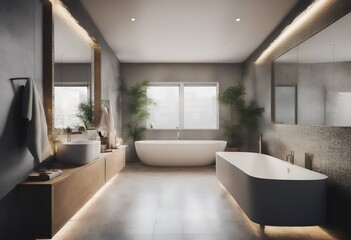 Fototapeta premium bathroom contemporary window floor room estate bathtub clean home apartment faucet modern relax bathe architecture white residential house towel decor interior beautiful indoor luxury mirror