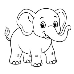 Cute Cartoon Elephant Line Art for Kids Coloring Book – Black and White Illustration