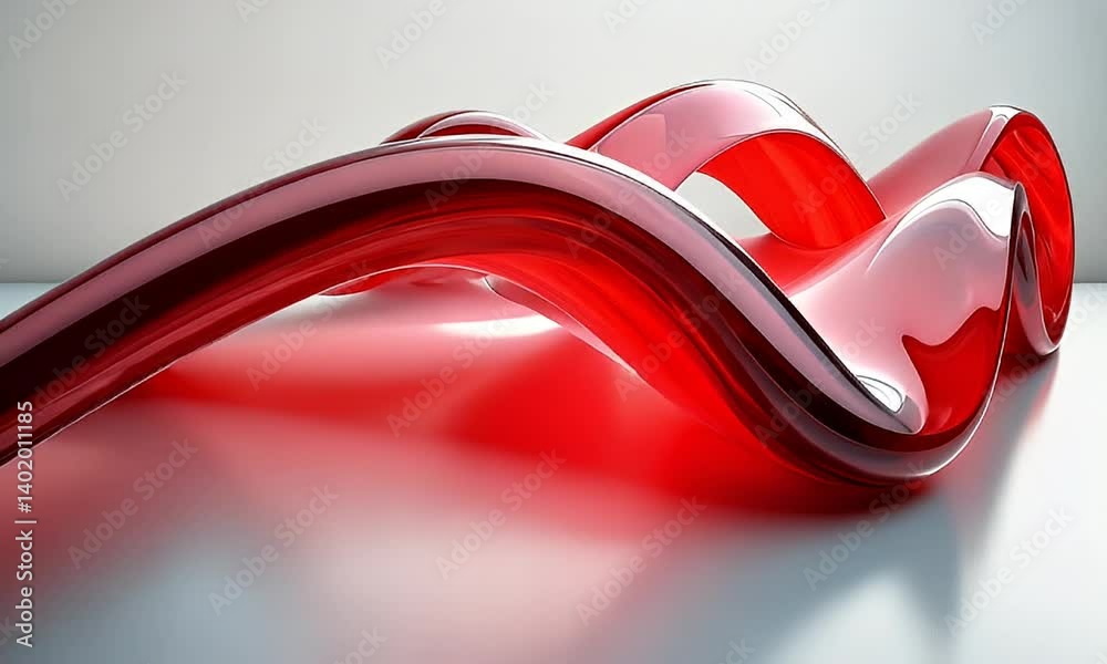 Wall mural dynamic abstract fluid red waves flowing smoothly across a reflective surface with soft lighting in 