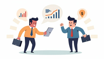 Flat Vector Illustration of Trade War Strategies: Analyzing Competitive Tactics, Diplomatic Negotiations, and Market Disruption Metrics in Global Business Conflicts