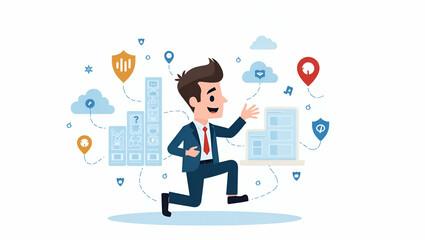 Flat Evaluate dynamic cybersecurity solutions imagery emphasizing integrated threat management systems automated incident response real time monitoring and advanced risk mitigation for modern IT envir