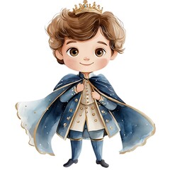 Smiling Cartoon Prince in Blue and Gold Outfit