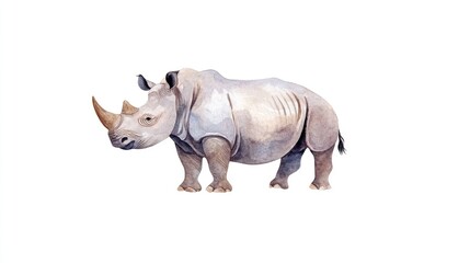 Naklejka premium Watercolor Illustration of a Rhinoceros on a White Background