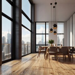 Fototapeta premium Modern interior space with blank wall next to furniture