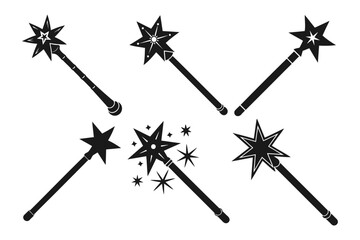 Collection of Simple silhouette Magic Wand on White Background