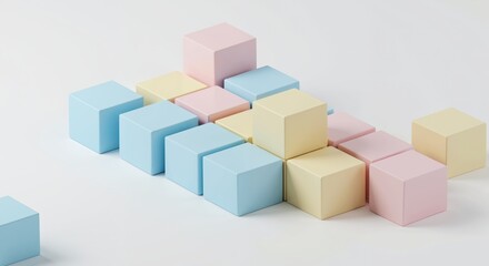 Obraz premium Colorful geometric cubes arranged in playful patterns on white background 