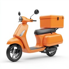 orange delivery scooters, with a orange square cargo box on the back