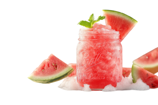 Refreshing Watermelon Slushy in Mason Jar summer drink icy texture vibrant red juicy watermelon