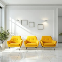 Bright, modern waiting area with yellow armchairs