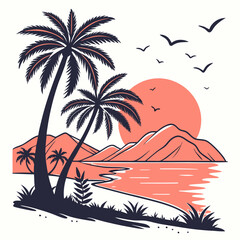 Tropical Sunset silhouette vector illustration