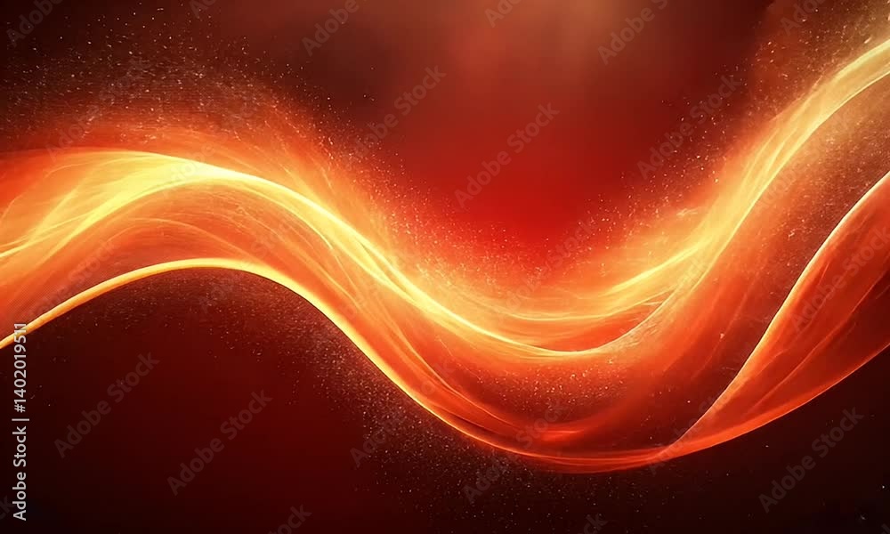 Sticker dynamic abstract light waves with shimmering flow and radiant sparks on a rich red background evokin