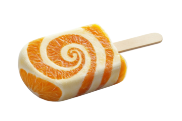Refreshing orange swirl ice pop summer treat juicy delight on wooden stick vibrant colors black