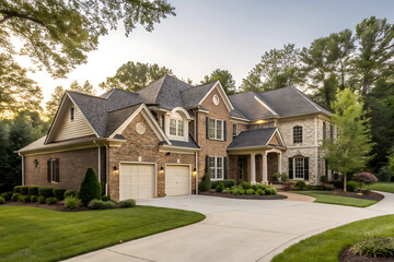 Modern Villa Exterior In Summer Luxury house exterior with brick and siding trim