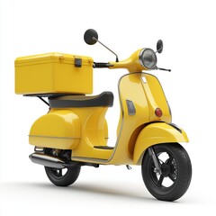 yellow delivery scooters, with a yellow square cargo box on the back