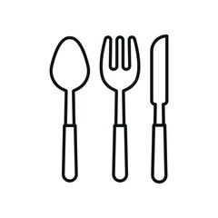 Spoon, fork, and knife icon reflects complete dining tools, restaurant service, and culinary essentials.
