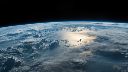 Fototapeta premium A breathtaking view of Earth from space, showcasing the beauty and fragility of our planet, bathed in the golden light of the rising sun
