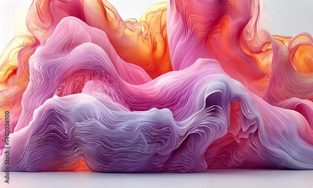 Wall mural abstract fluid art sculpture in vibrant colors with dynamic textures and soft waves creating a playf