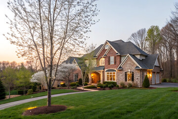 Modern Villa Exterior In Summer Luxury house exterior with brick and siding trim