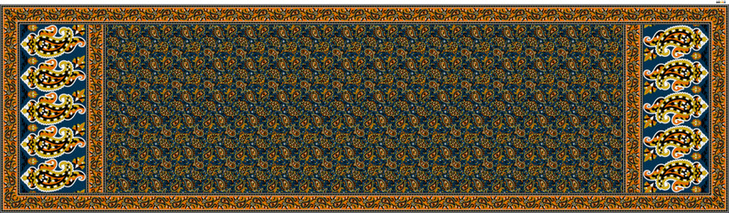 Digital Indian Dupatta Design with Buti and Floral Patterns &ndash; Traditional Textile Style for Kurti and Ethnic Wear Printing, High-Quality Silk Fabric Background Illustration.