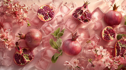 Pomegranate and ice cubes