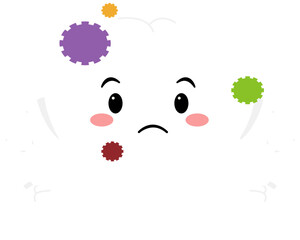 Sad Tooth Character with Colorful Germs, Dental Health Illustration