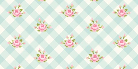Charming Gingham Pattern with Pink Roses