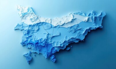 3D Japan topographic map, blue hues, geographic detail, background solid, educational use