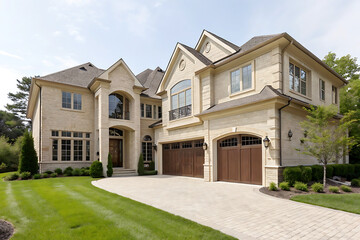 Obraz premium Modern Villa Exterior In Summer Luxury house exterior with brick and siding trim