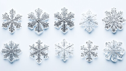 A Stunning Collection of Intricately Detailed Snowflakes Showcasing Unique Crystalline Structures on White Background (4)