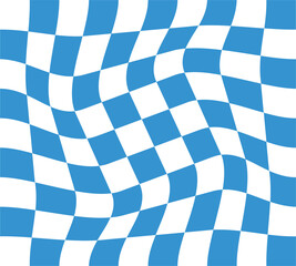 Wavy Blue and White Checkered Pattern, Distorted Grid Illusion.