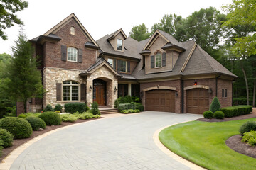 Obraz premium Modern Villa Exterior In Summer Luxury house exterior with brick and siding trim