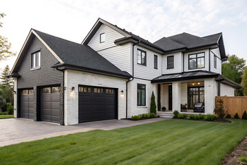 Obraz premium Modern Villa Exterior In Summer Luxury house exterior with brick and siding trim