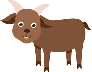 Cartoon Goat: Friendly Brown Farm Animal with White Horns, Simple Graphic.