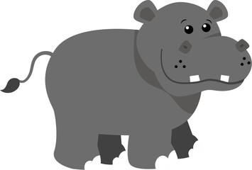Gray Hippo Cartoon: Smiling, Simple Design, Animal Illustration.