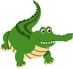 Fototapeta premium Whimsical Green Crocodile: Cheerful Reptile with Raised Tail, Vector Illustration.